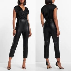 NWT EXPRESS Cap Sleeve Faux Leather Jumpsuit